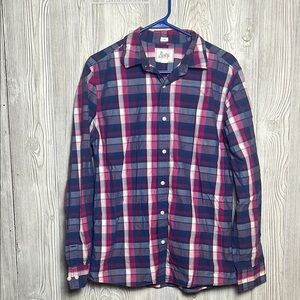 Bixby Shirt Mens Medium Slim Fit Multicolor Plaid Button Down Long Sleeve Pink